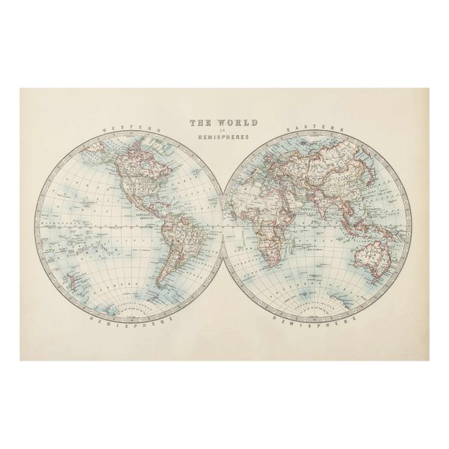 Wanddeko Büro Vintage Weltkarte Die zwei Hemispheren
