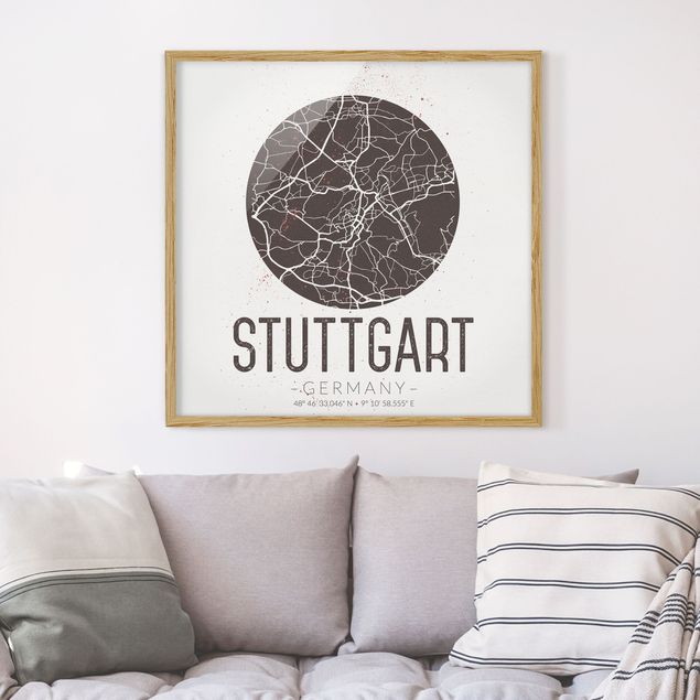 Wanddeko Wohnzimmer Stadtplan Stuttgart - Retro