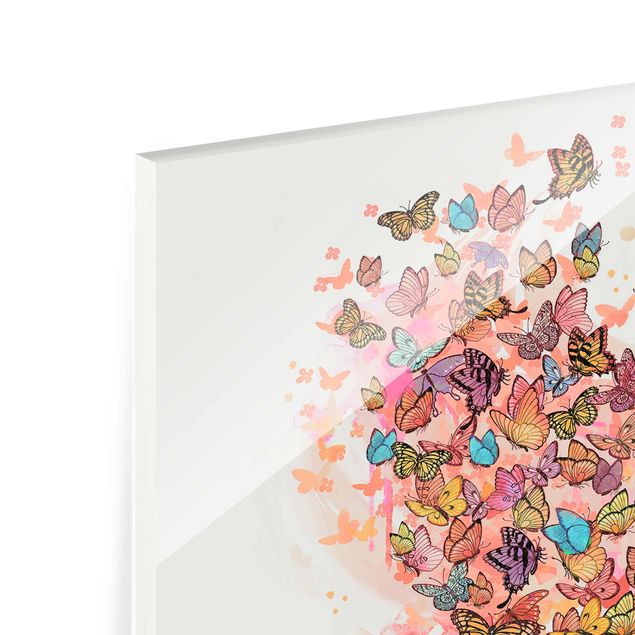 Wanddeko Jugendzimmer Illustration Katze mit bunten Schmetterlingen Malerei