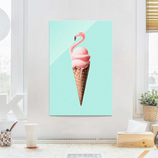 Wandbilder Kunstdrucke Eis mit Flamingo