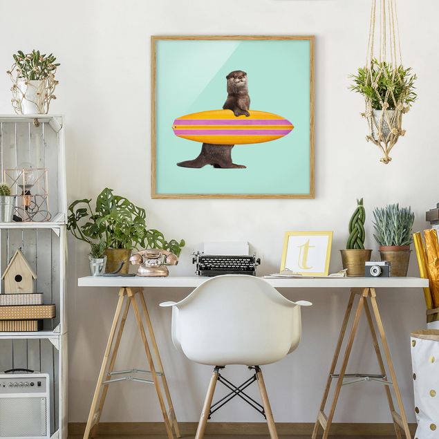 Wanddeko Wohnzimmer Otter mit Surfbrett