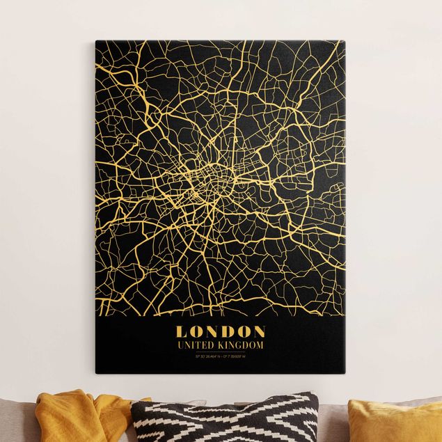 Wanddeko Wohnzimmer Stadtplan London - Klassik Schwarz