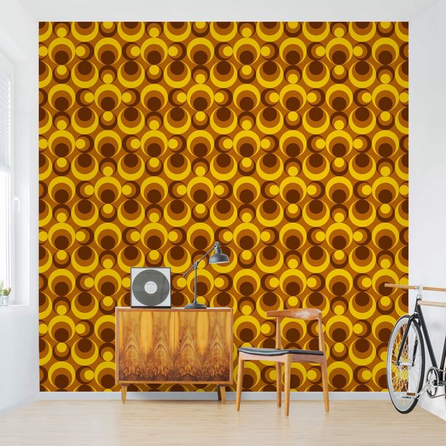 Wanddeko Wohnzimmer 70er Jahre Tapete Kreisdesign