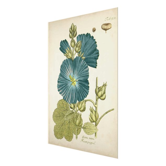 Wanddeko Esszimmer Vintage Botanik in Blau Rosenpappel