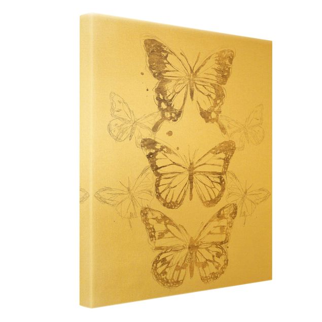 Wanddeko über Sofa Schmetterlingskomposition in Gold I