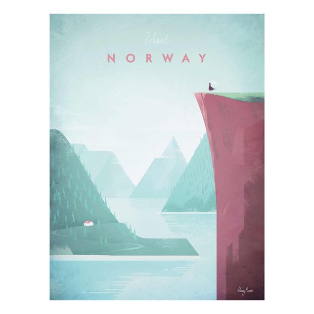Glasbild Berg Reiseposter - Norwegen