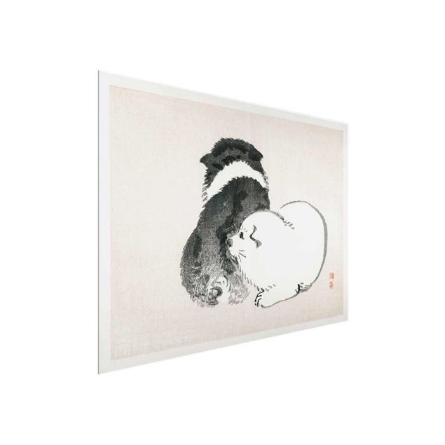 Wandbilder Hunde Asiatische Vintage Zeichnung Schwarze und weiße Hündchen