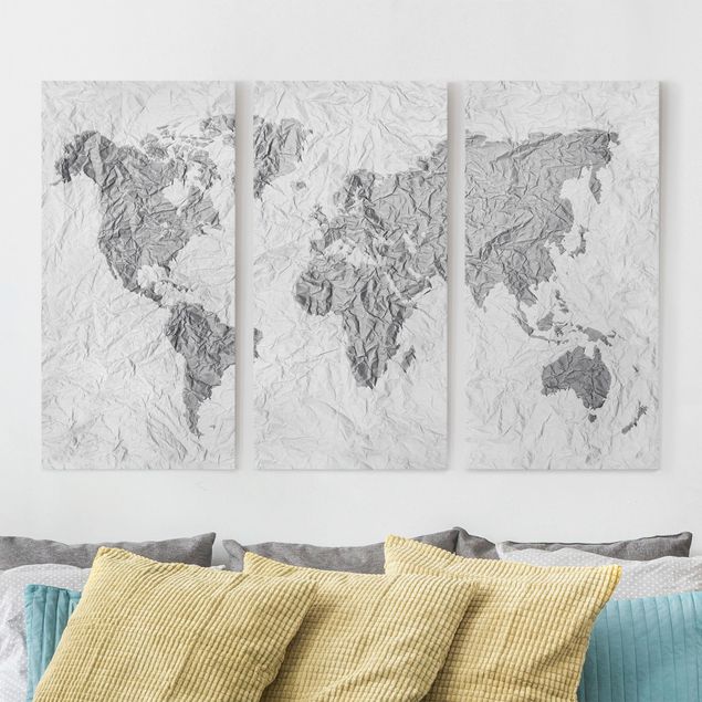 Wanddeko Wohnzimmer Papier Weltkarte Weiß Grau