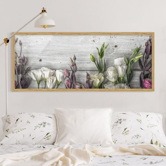 Wanddeko Wohnzimmer Tulpen-Rose Shabby Holzoptik