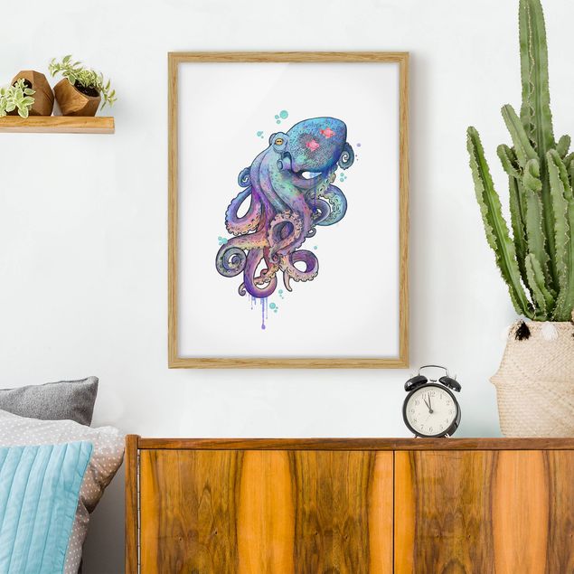 Wandbilder Fische Illustration Oktopus Violett Türkis Malerei