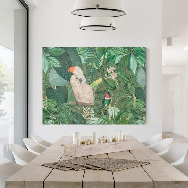 Deko Blume Vintage Collage - Kakadu und Kolibri