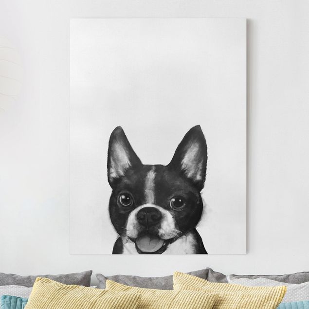 Wanddeko Büro Illustration Hund Boston Schwarz Weiß Malerei