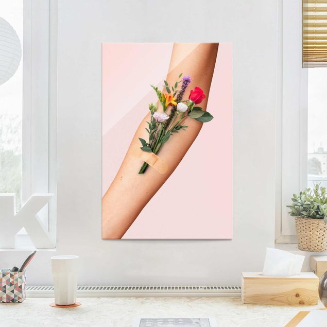 Glasbilder Rosen Arm mit Blumen
