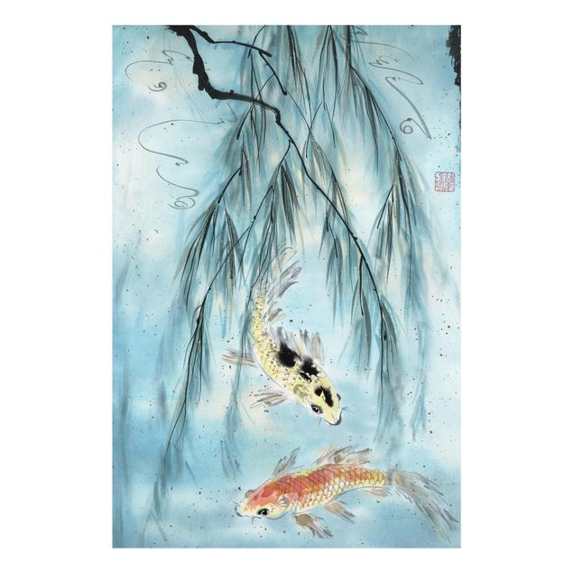 Wanddeko Esszimmer Japanische Aquarell Zeichnung Goldfische II