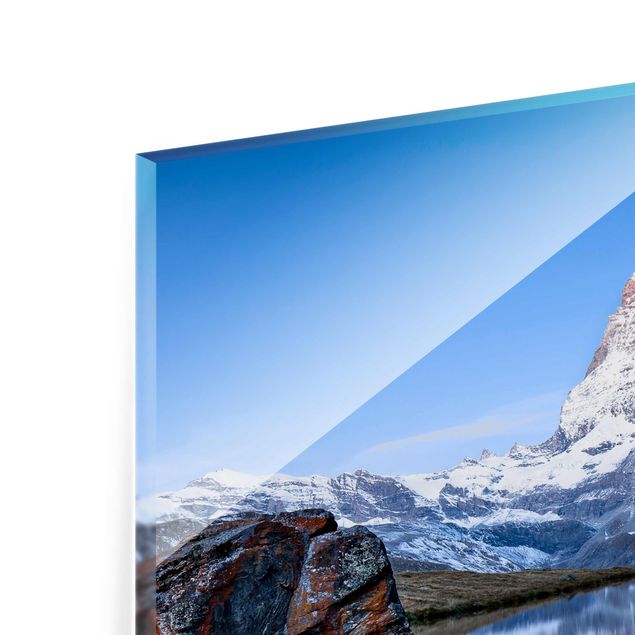 Glasbilder Berge Stellisee vor dem Matterhorn