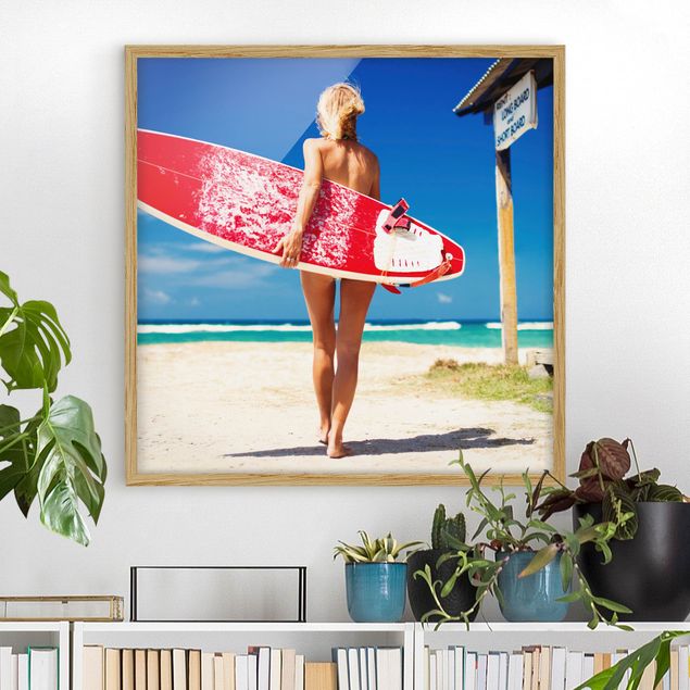 Strandbilder mit Rahmen Surfergirl