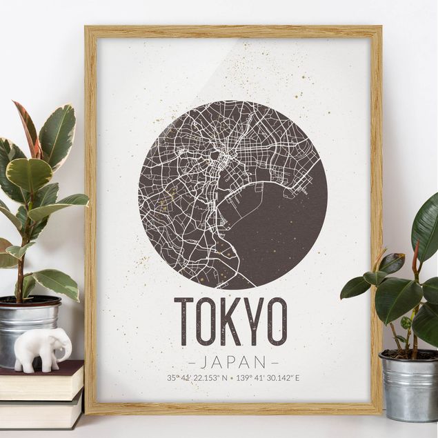 Wanddeko braun Stadtplan Tokyo - Retro