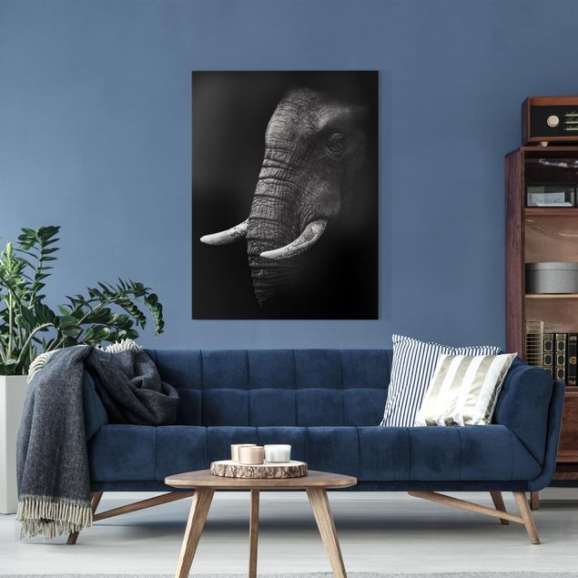 Wanddeko Wohnzimmer Dunkles Elefanten Portrait