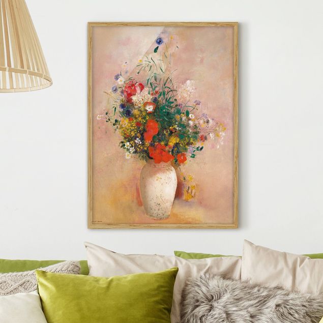 Wanddeko bunt Odilon Redon - Vase mit Blumen (rosenfarbener Hintergrund)