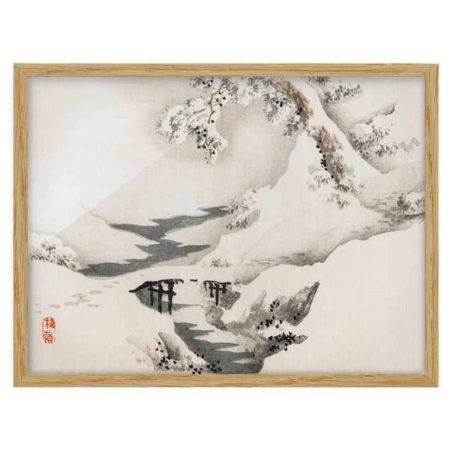 Wanddeko Esszimmer Asiatische Vintage Zeichnung Winterlandschaft