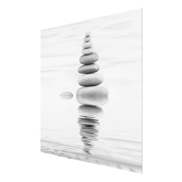Wanddeko über Sofa Steinturm im Wasser Schwarz-Weiß
