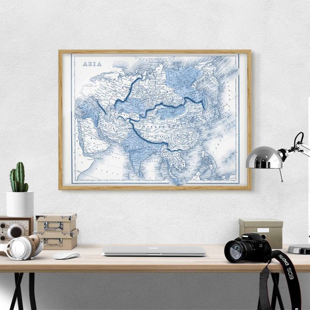 Wanddeko blau Karte in Blautönen - Asien