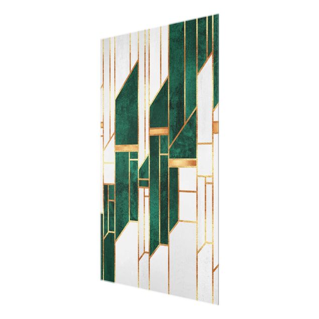 Wanddeko Treppenhaus Emerald und Gold Geometrie