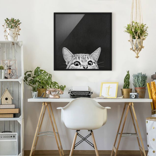 Wanddeko Schlafzimmer Illustration Katze Schwarz Weiß Zeichnung