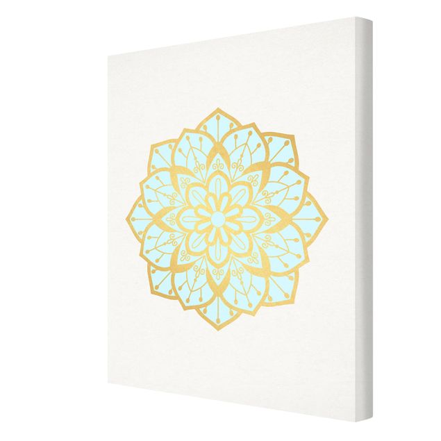 Wanddeko Büro Mandala Illustration Blüte hellblau gold