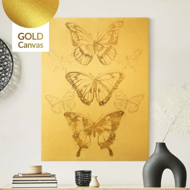 Wanddeko gold Schmetterlingskomposition in Gold II