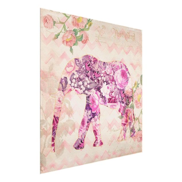 Deko Blume Vintage Collage - Rosa Blüten Elefant