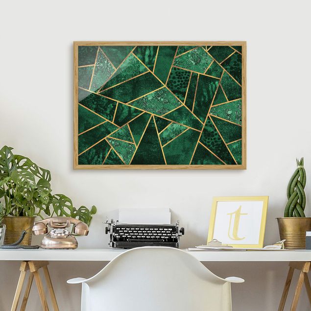 Wanddeko Wohnzimmer Dunkler Smaragd mit Gold