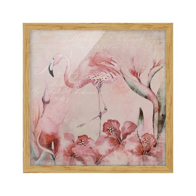 Wanddeko Flur Shabby Chic Collage - Flamingo