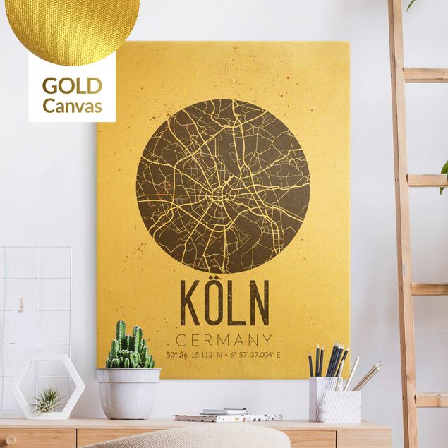 Wanddeko gold Stadtplan Köln - Retro