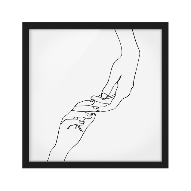 Wanddeko Esszimmer Line Art Hände Berührung Schwarz Weiß