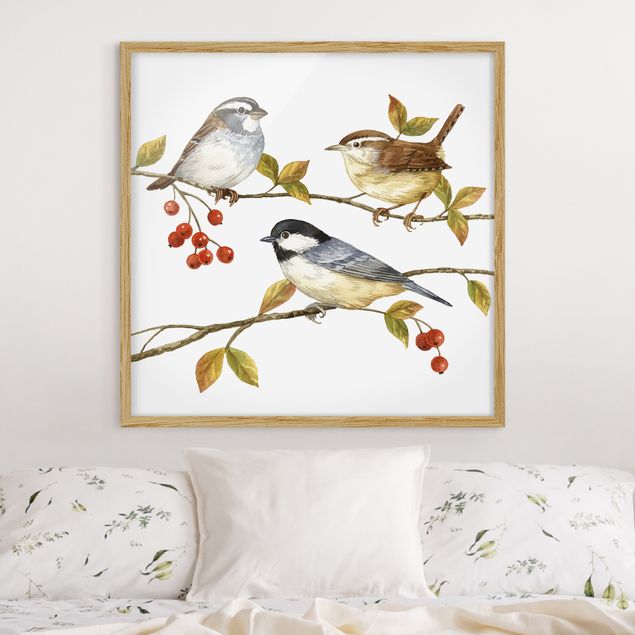 Wanddeko Schlafzimmer Vögel und Beeren - Meisen