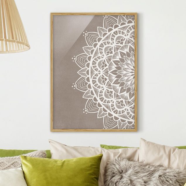 Wanddeko Wohnzimmer Mandala Illustration shabby weiß beige