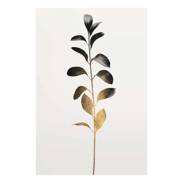 Wanddeko Esszimmer Grafische Pflanzenwelt - Gold und Grau