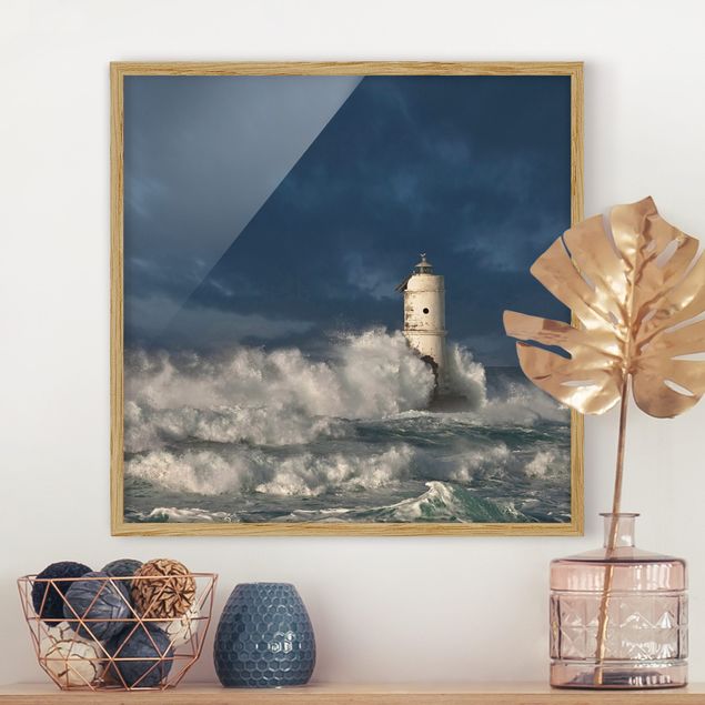 Strandbilder mit Rahmen Leuchtturm auf Sardinien