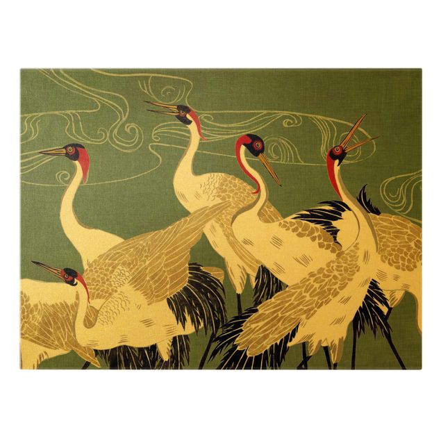 Leinwandbild Vögel Kraniche mit goldenen Federn I