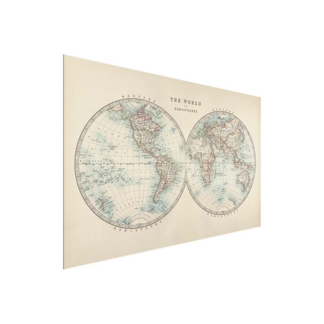 Wanddeko Esszimmer Vintage Weltkarte Die zwei Hemispheren