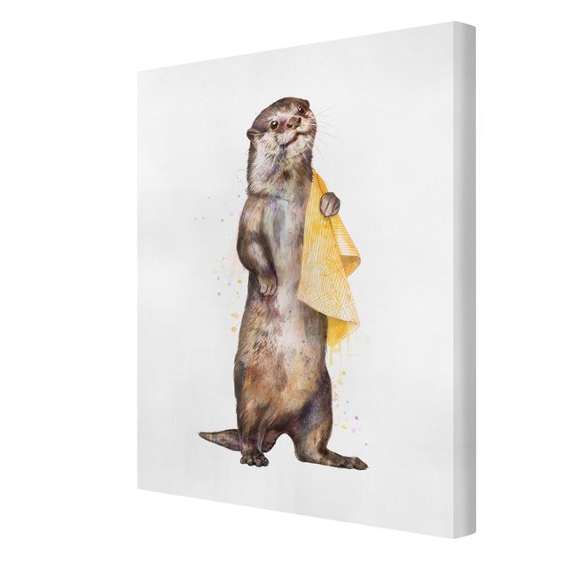 Wanddeko Esszimmer Illustration Otter mit Handtuch Malerei Weiß