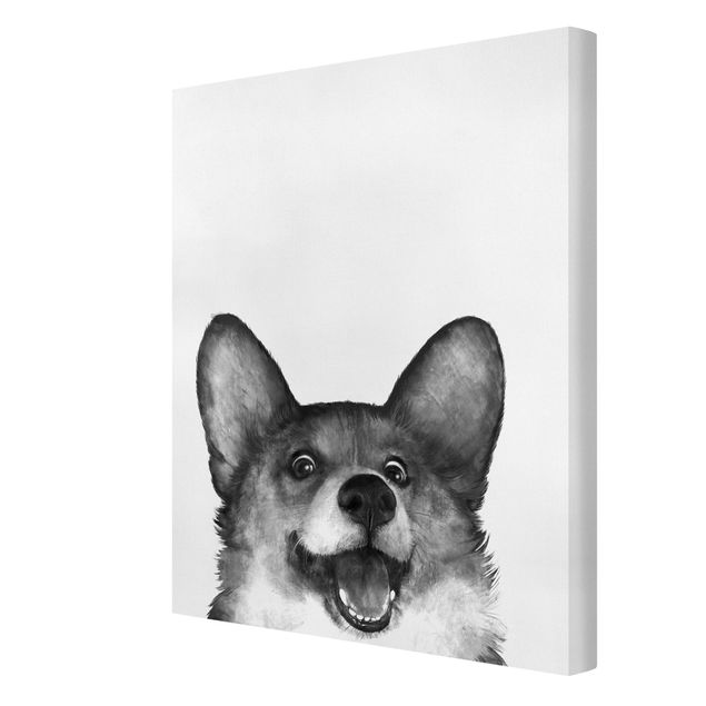 Wanddeko Esszimmer Illustration Hund Corgi Weiß Schwarz Malerei