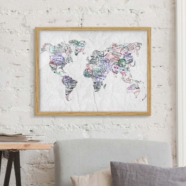 Wanddeko Wohnzimmer Reisepass Stempel Weltkarte