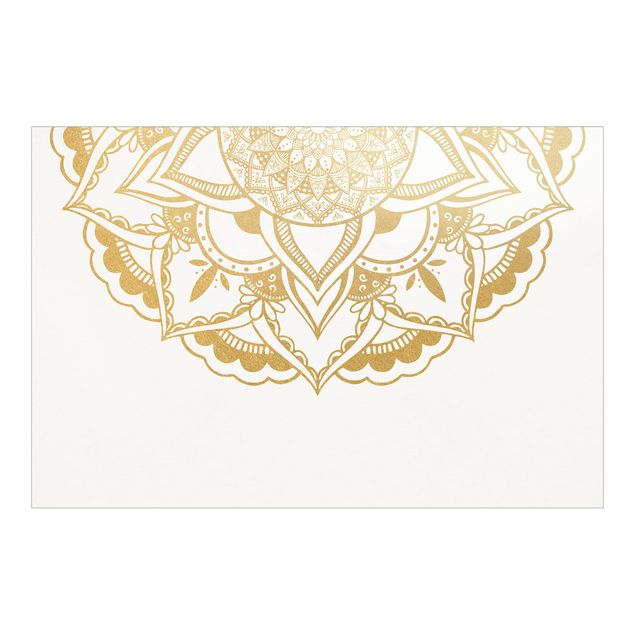 Wanddeko Esszimmer Mandala Blume Halbkreis gold weiß