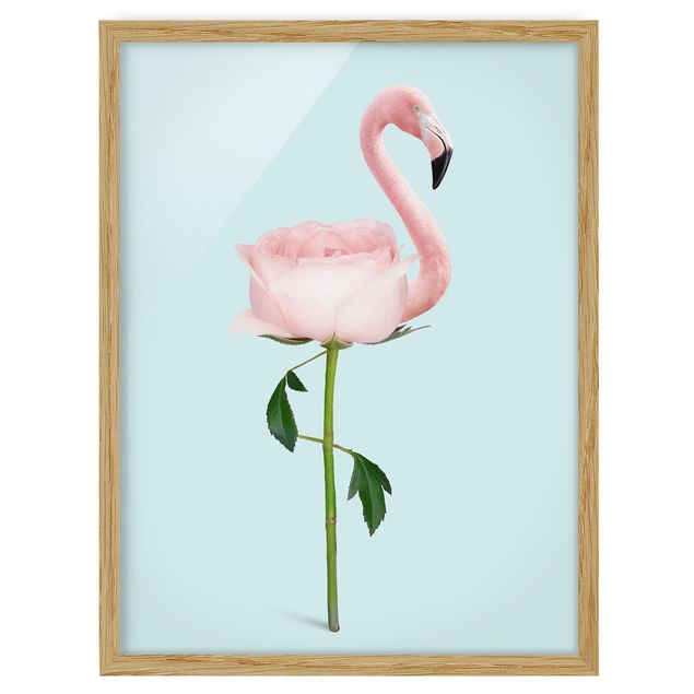 Wanddeko Schlafzimmer Flamingo mit Rose