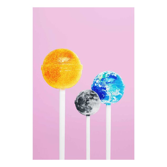 Wanddeko pink Lollipops mit Planeten