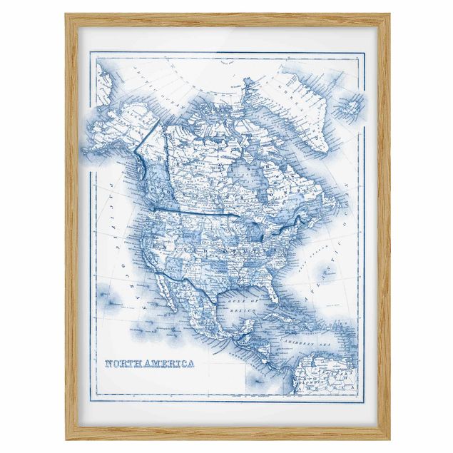 Wanddeko Flur Karte in Blautönen - Nordamerika
