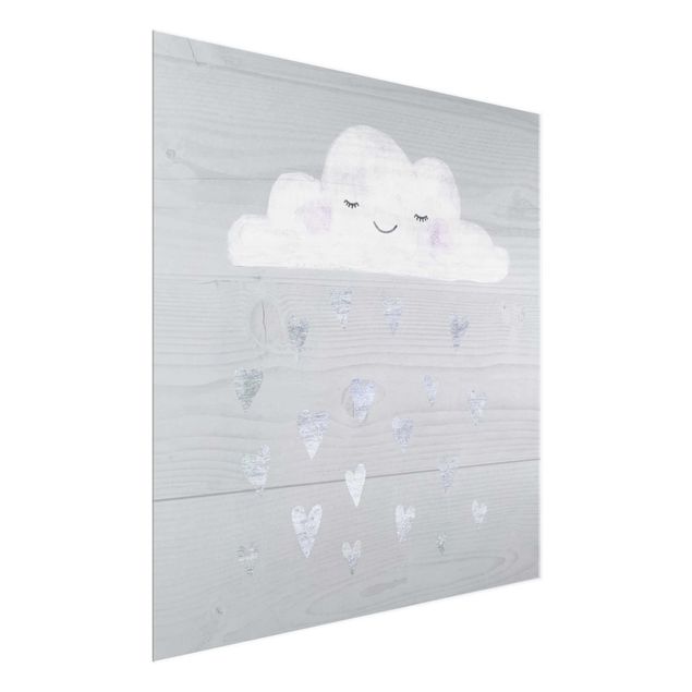 Wanddeko Babyzimmer Wolke mit silbernen Herzen