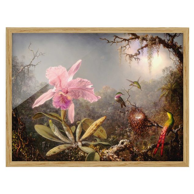Wanddeko Flur Martin Johnson Heade - Orchidee und drei Kolibris